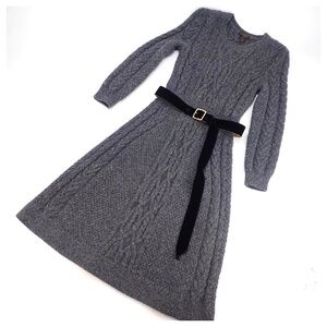 Large Louis Vuitton Gray Knit Midi Dress with Belt (Long Sleeves)